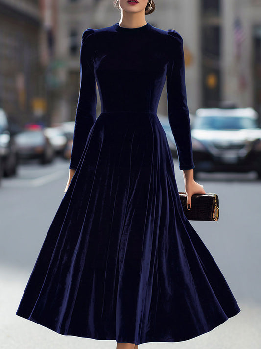 Velvet High Neck Midi Dress