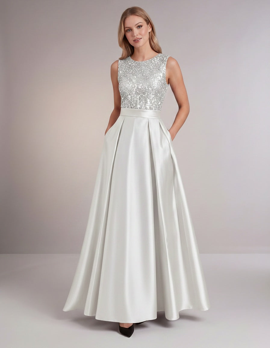 Sequin Pleated Ball Gown