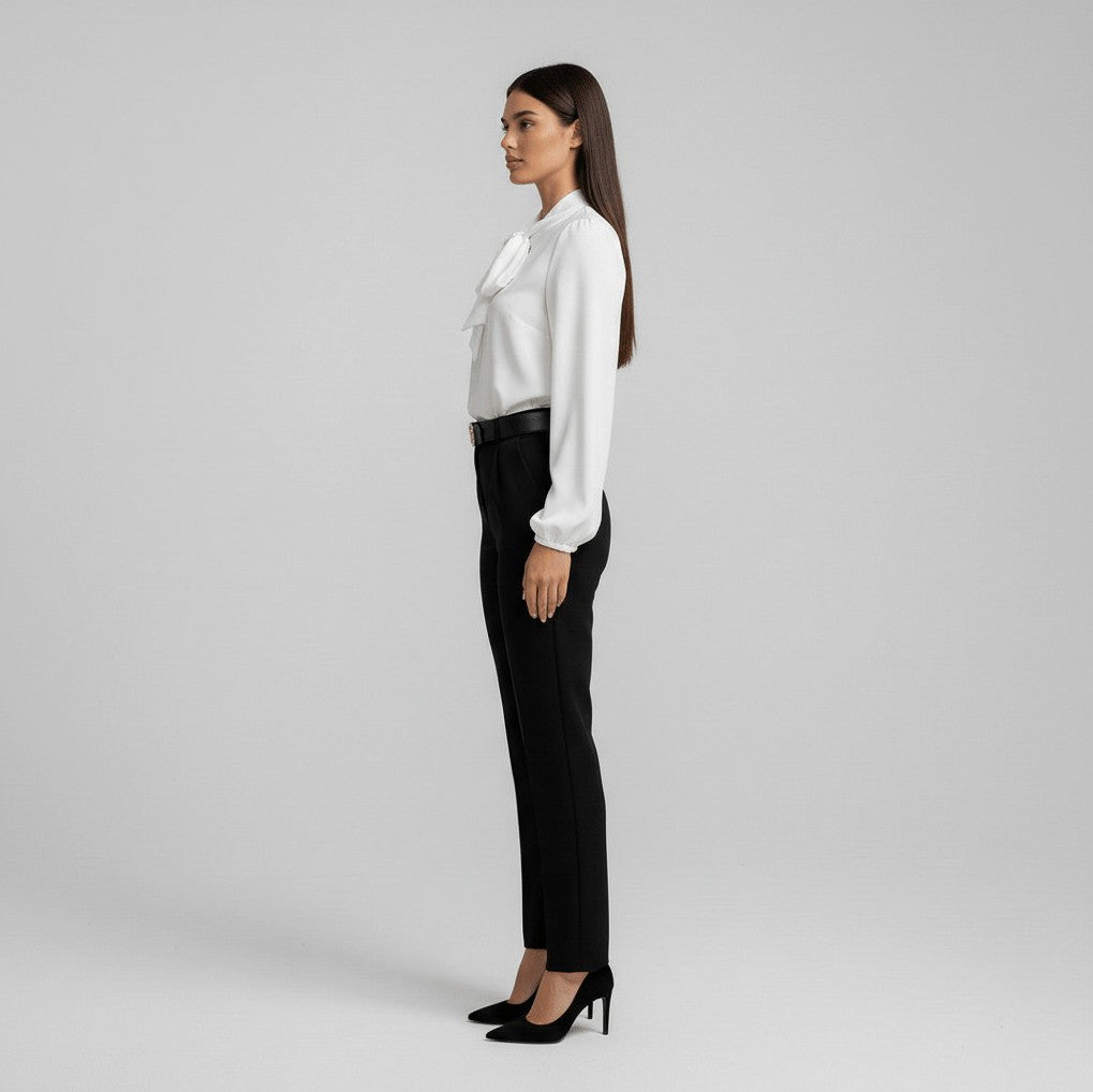 Crepe Tie Neck Long Sleeve Blouse