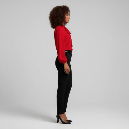 Crepe Tie Neck Long Sleeve Blouse
