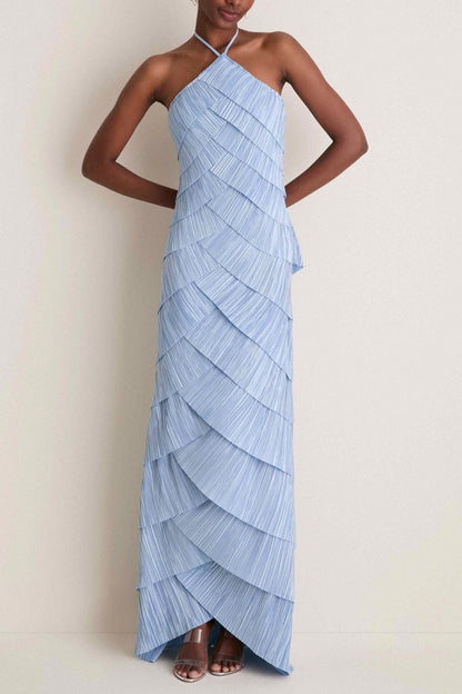 Pleated Tiered Halter Maxi Dress