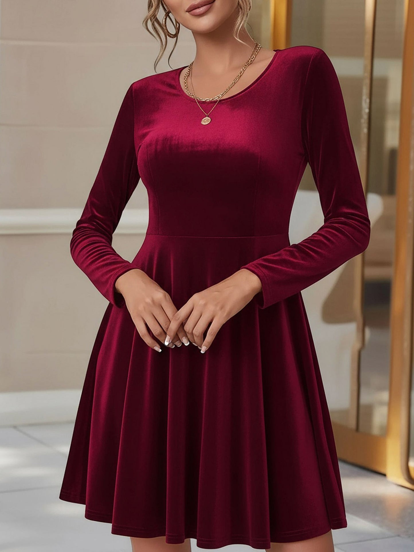 Velvet Long Sleeve Mini Dress