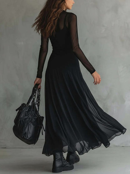 Mesh High Neck Maxi Dress