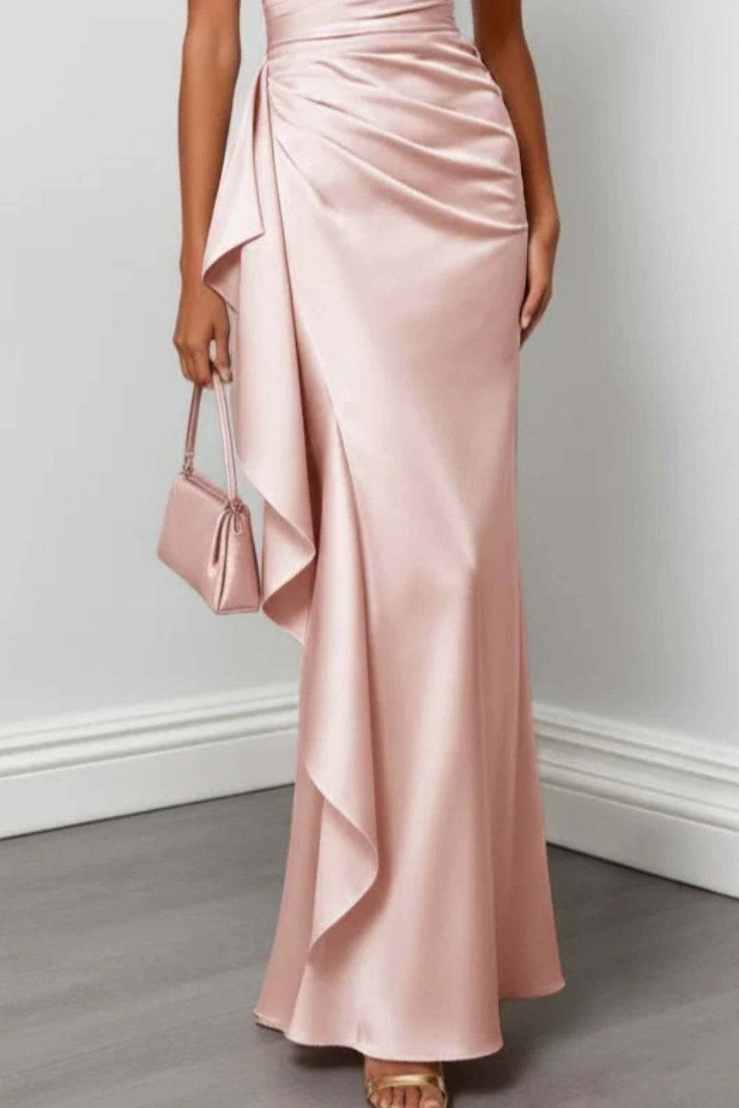 Satin One Shoulder Ruched Gown