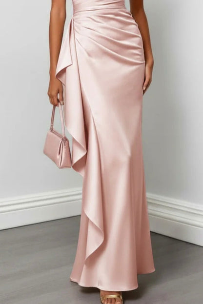 Satin One Shoulder Ruched Gown