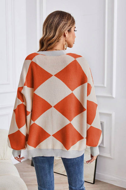 Geometric Knit Button Front Cardigan