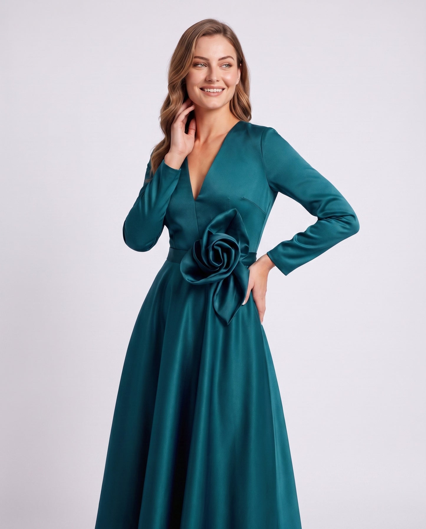 Satin Long Sleeve Midi Dress