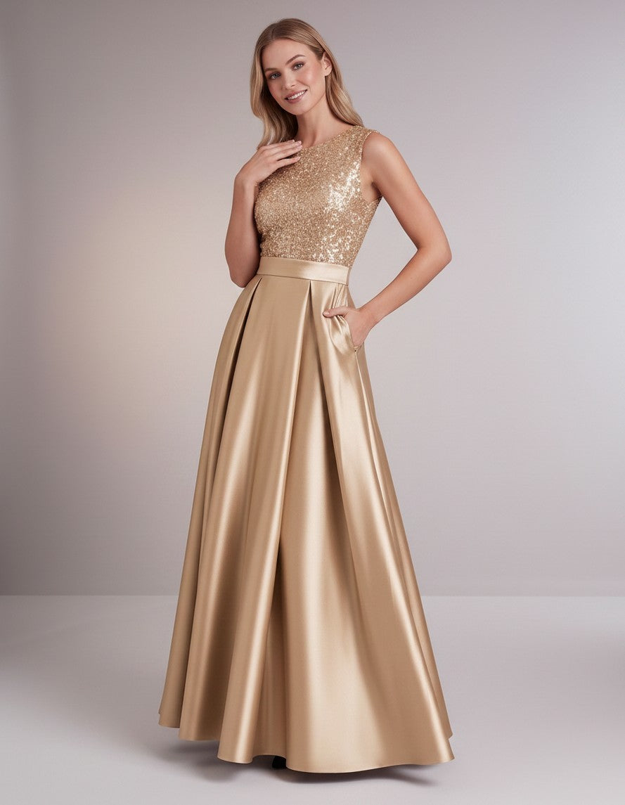 Sequin Pleated Ball Gown