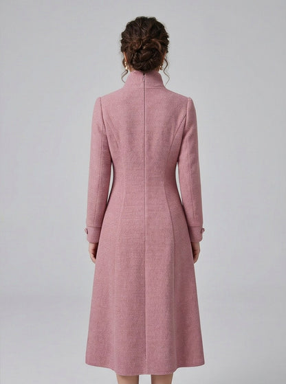 Pink Scarf Neck Long Sleeve Midi Dress