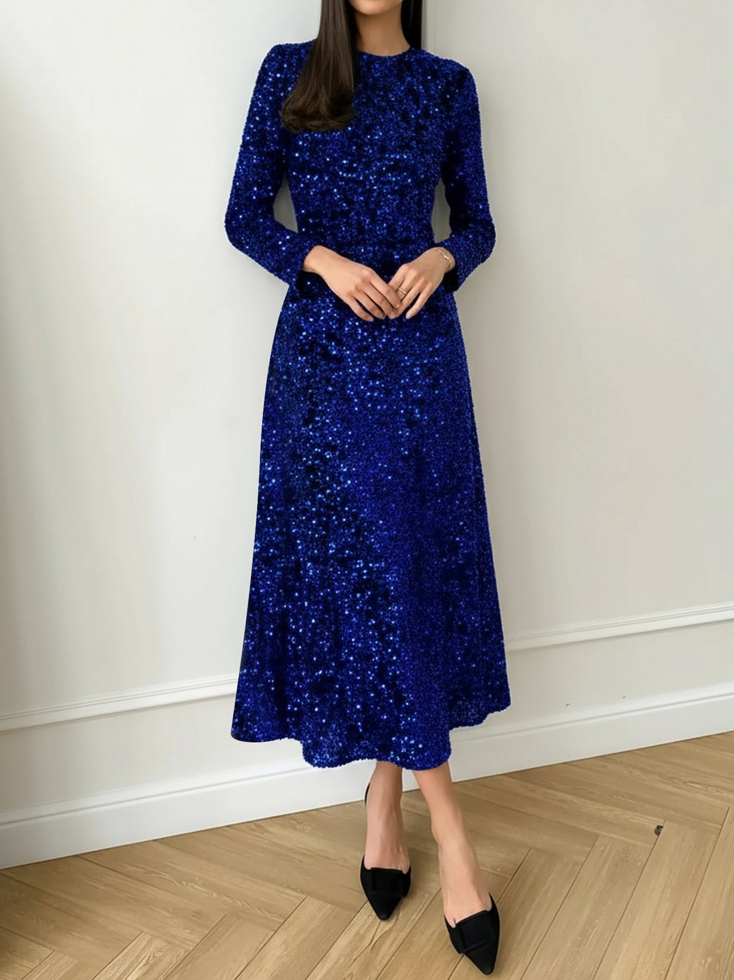 Sequin Long Sleeve Midi Dress