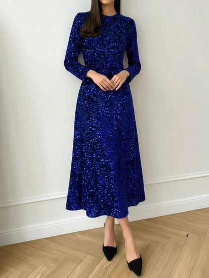 Sequin Long Sleeve Midi Dress