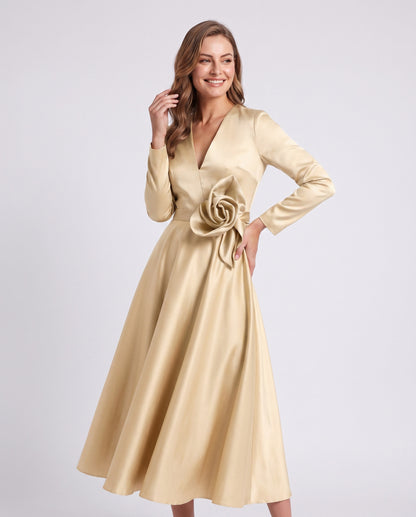 Satin Long Sleeve Midi Dress