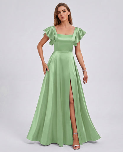 Satin Square Neck Maxi Dress