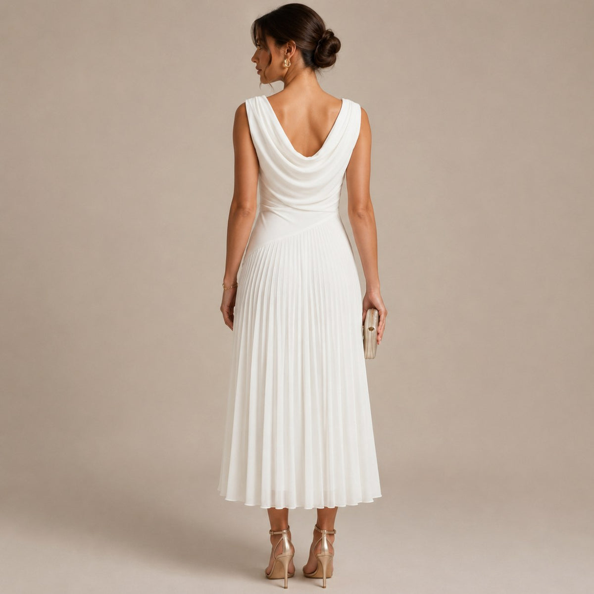 Cowl Neck Pleated Midi Dress