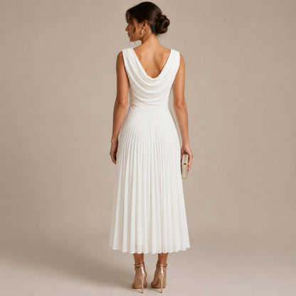 Cowl Neck Pleated Midi Dress