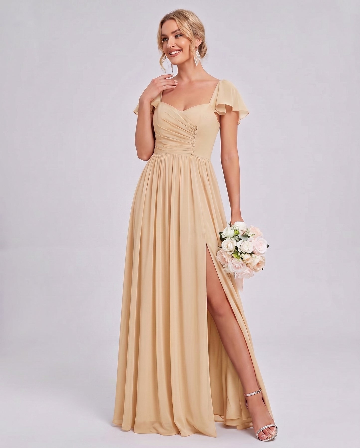Chiffon Ruched Maxi Dress