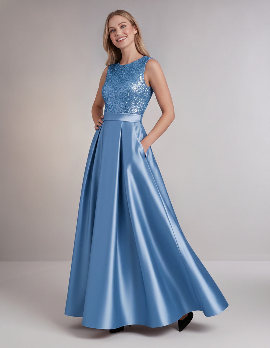 Sequin Pleated Ball Gown