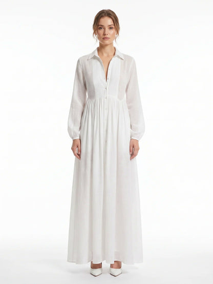Pleated Long Sleeve Maxi Shirt Dress