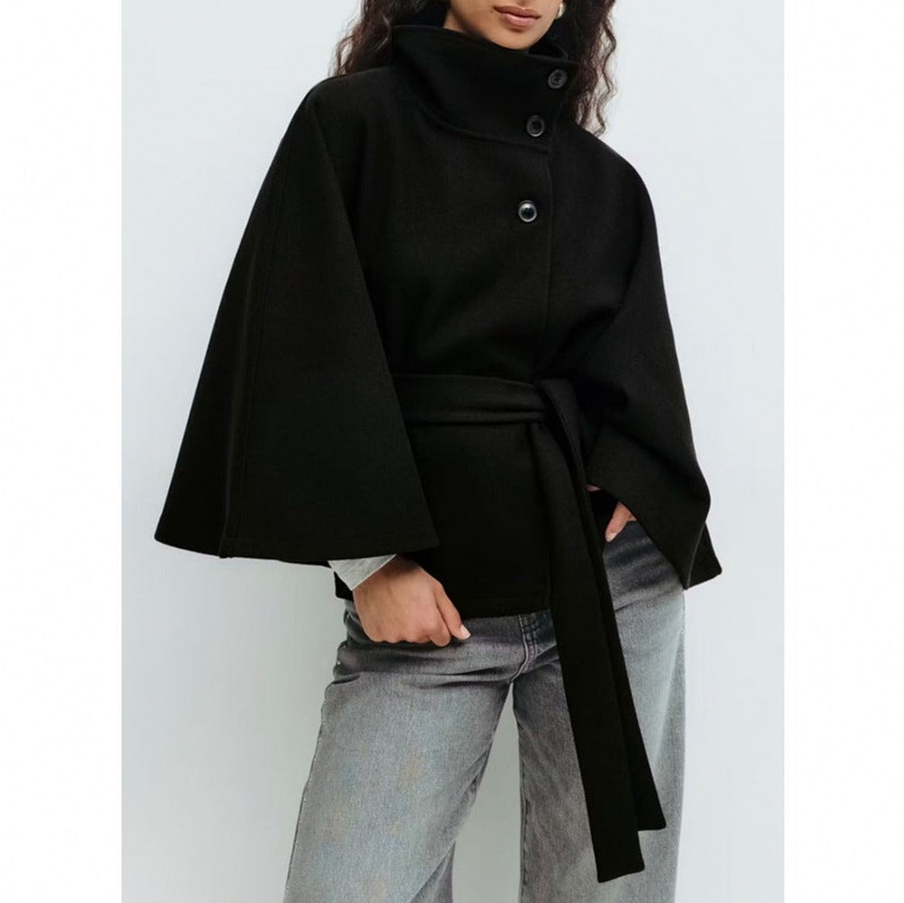 Wool High Neck Wrap Coat