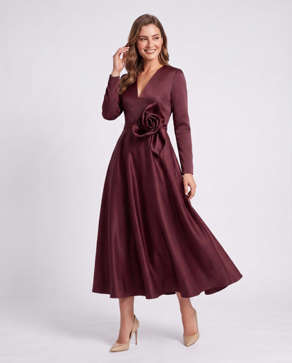 Satin Long Sleeve Midi Dress