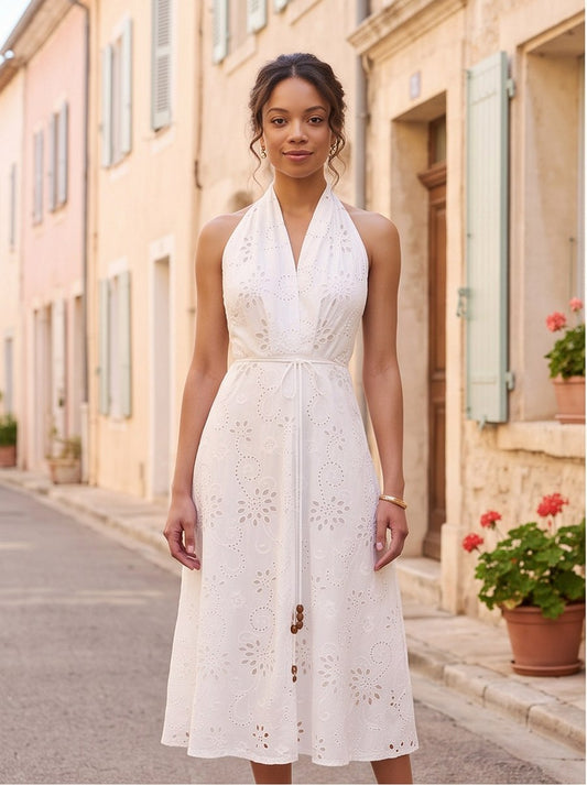 Broderie Halter Midi Dress