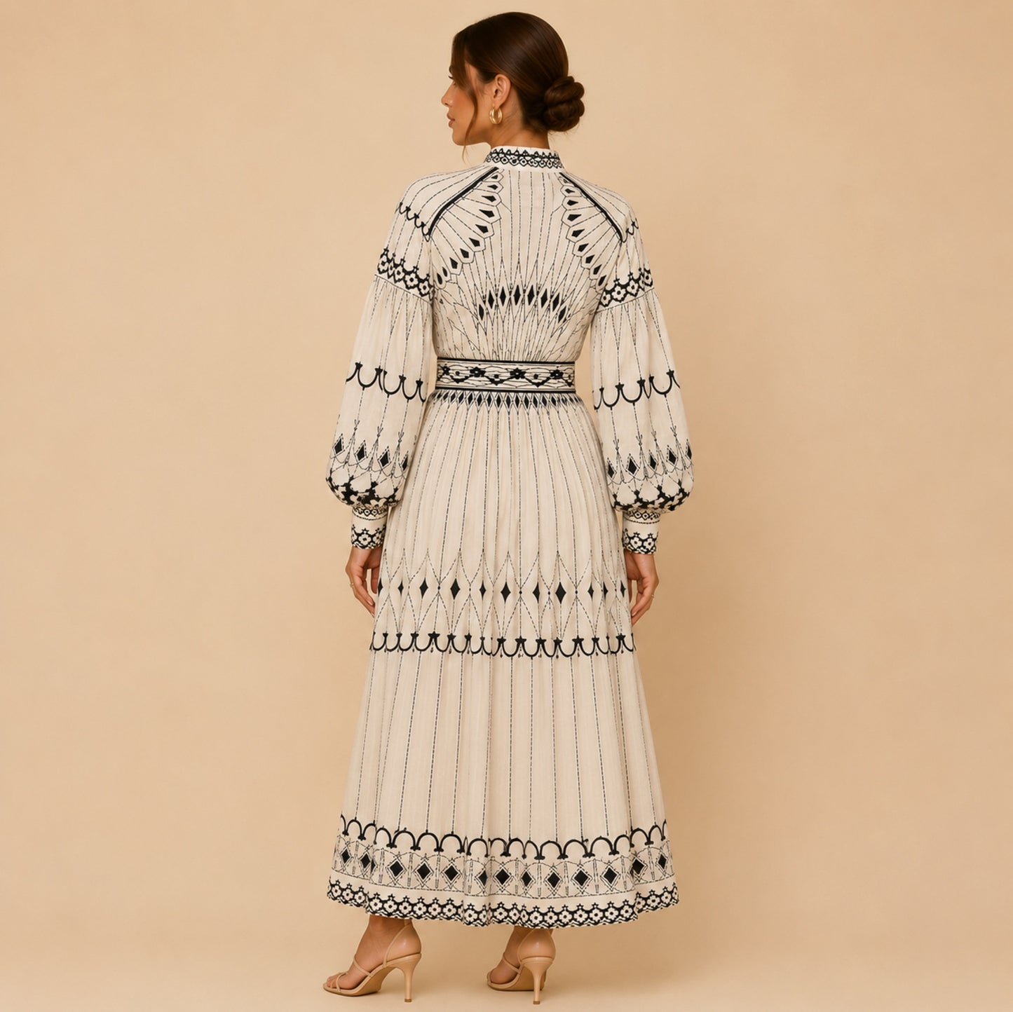 Belted Balloon Sleeve Maxi Dress