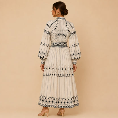 Belted Balloon Sleeve Maxi Dress