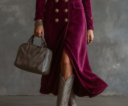 Velvet Double Breasted Maxi Dress