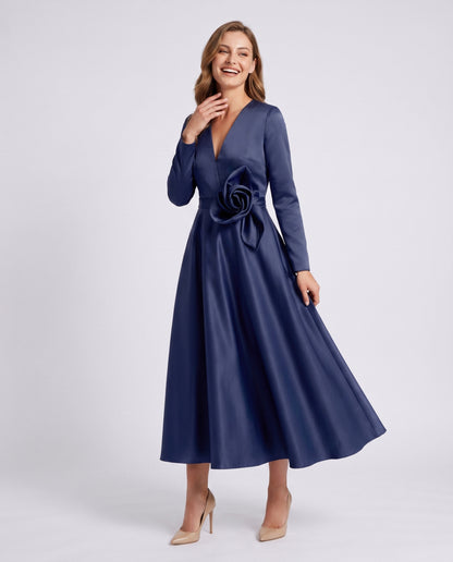 Satin Long Sleeve Midi Dress