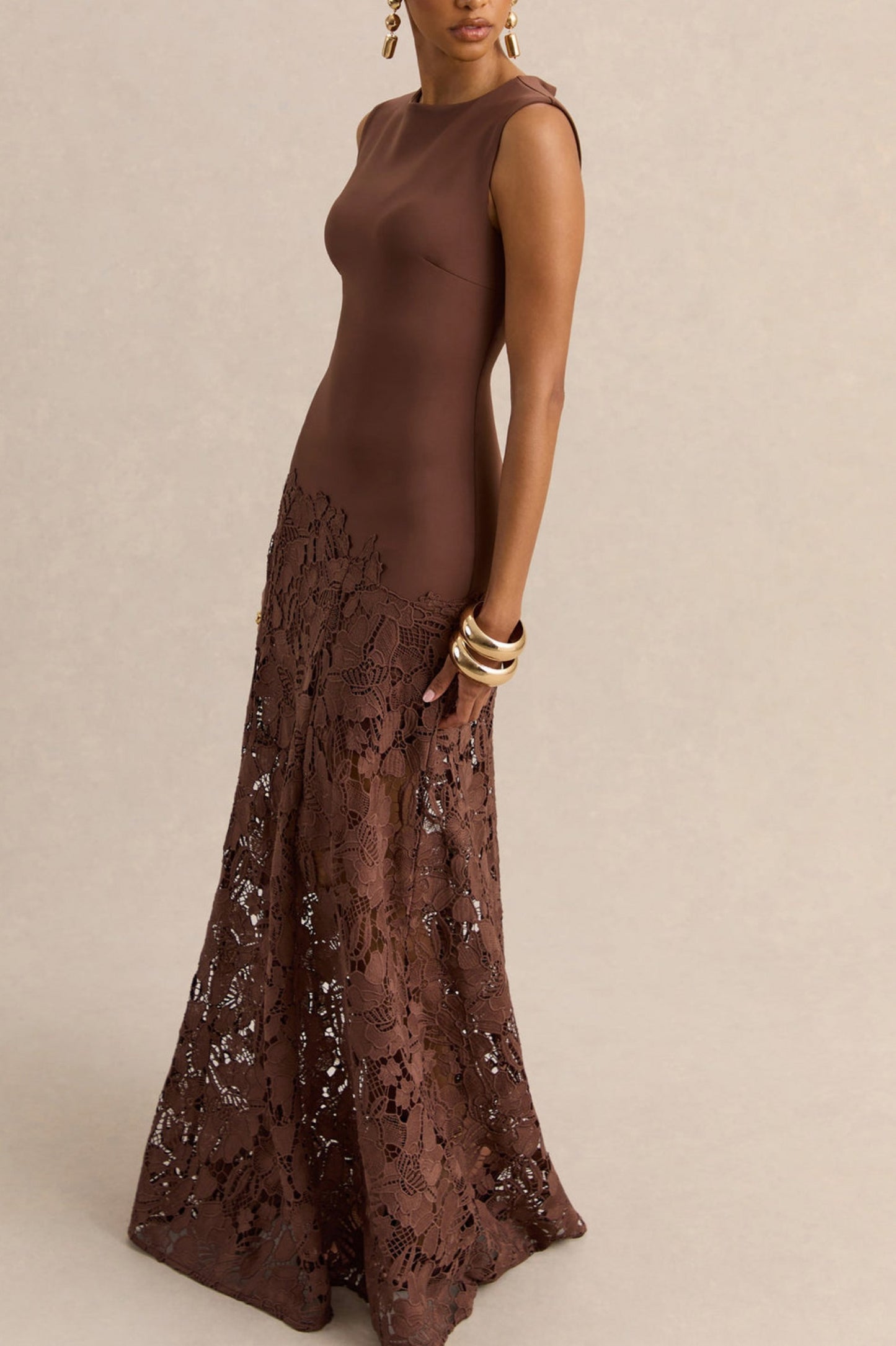 High Neck Lace Maxi Dress