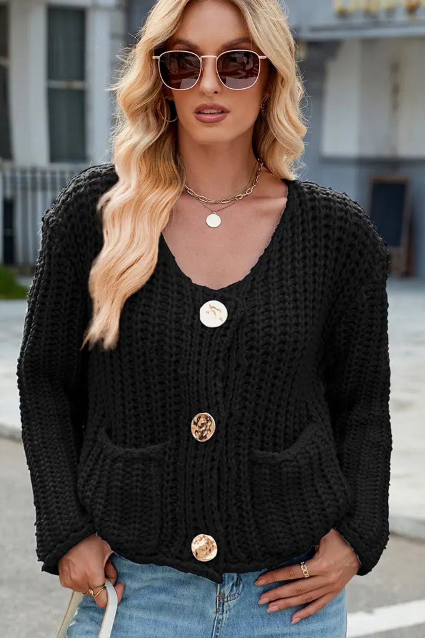 Chunky Knit Button Front Cardigan