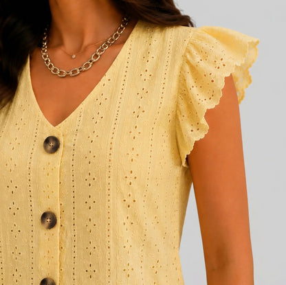 Broderie Ruffle Button Blouse