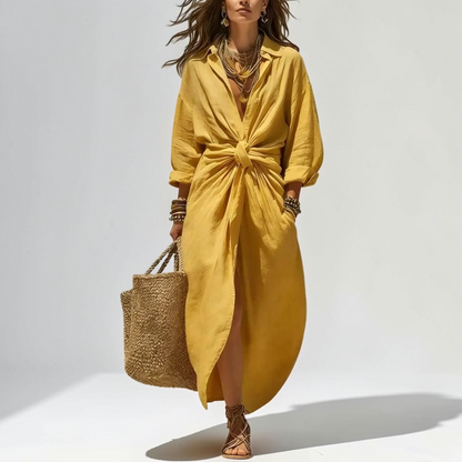 Linen Twist Front Shirt Dress