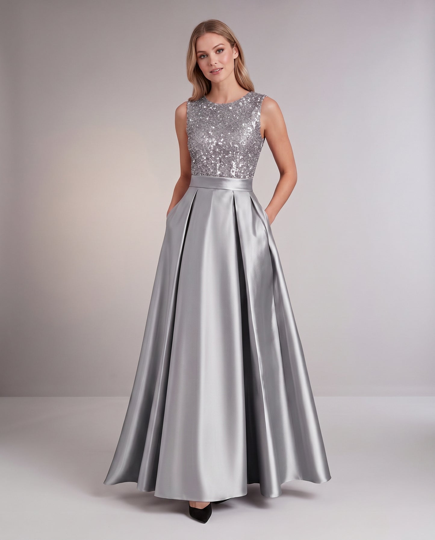 Sequin Pleated Ball Gown