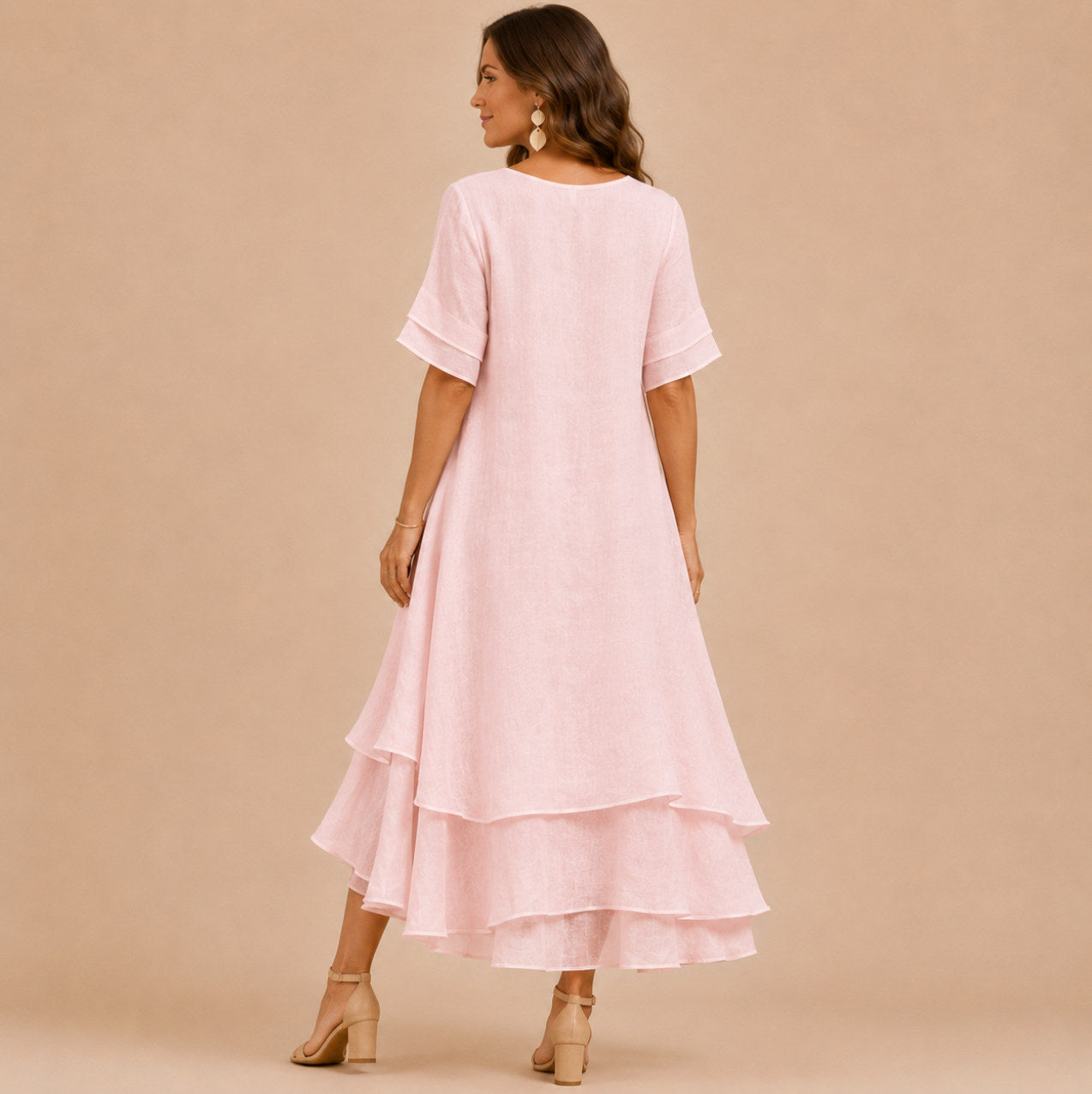 Linen Sheer Overlay Maxi Dress