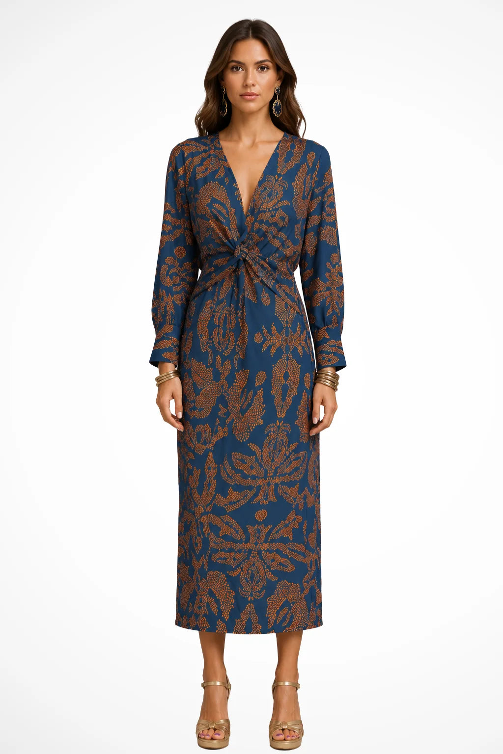 Floral Twist Front Midi Dress