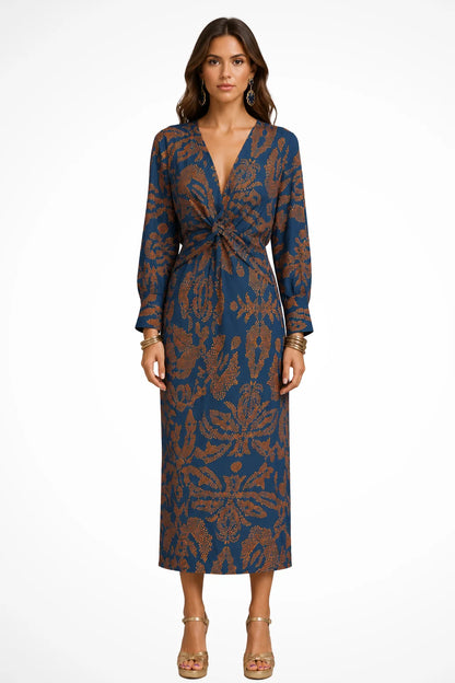 Floral Twist Front Midi Dress