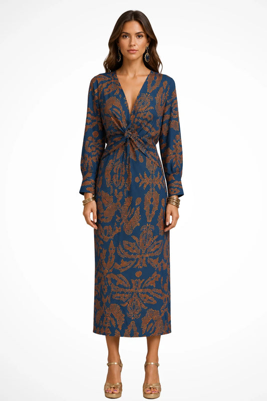 Floral Twist Front Midi Dress
