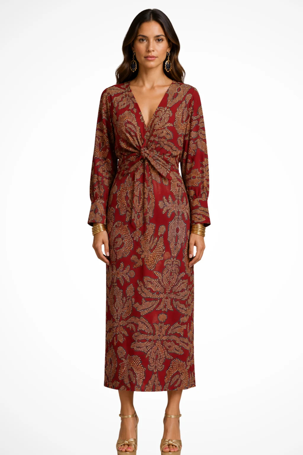 Floral Twist Front Midi Dress