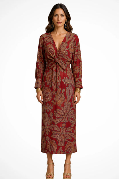 Floral Twist Front Midi Dress