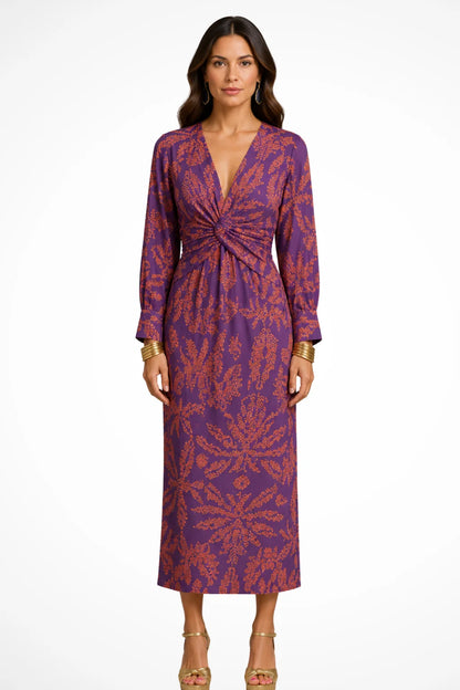 Floral Twist Front Midi Dress