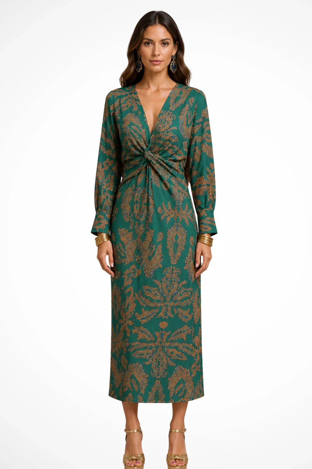 Floral Twist Front Midi Dress