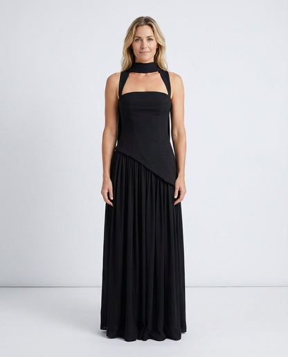 High Neck Pleated Maxi Dress