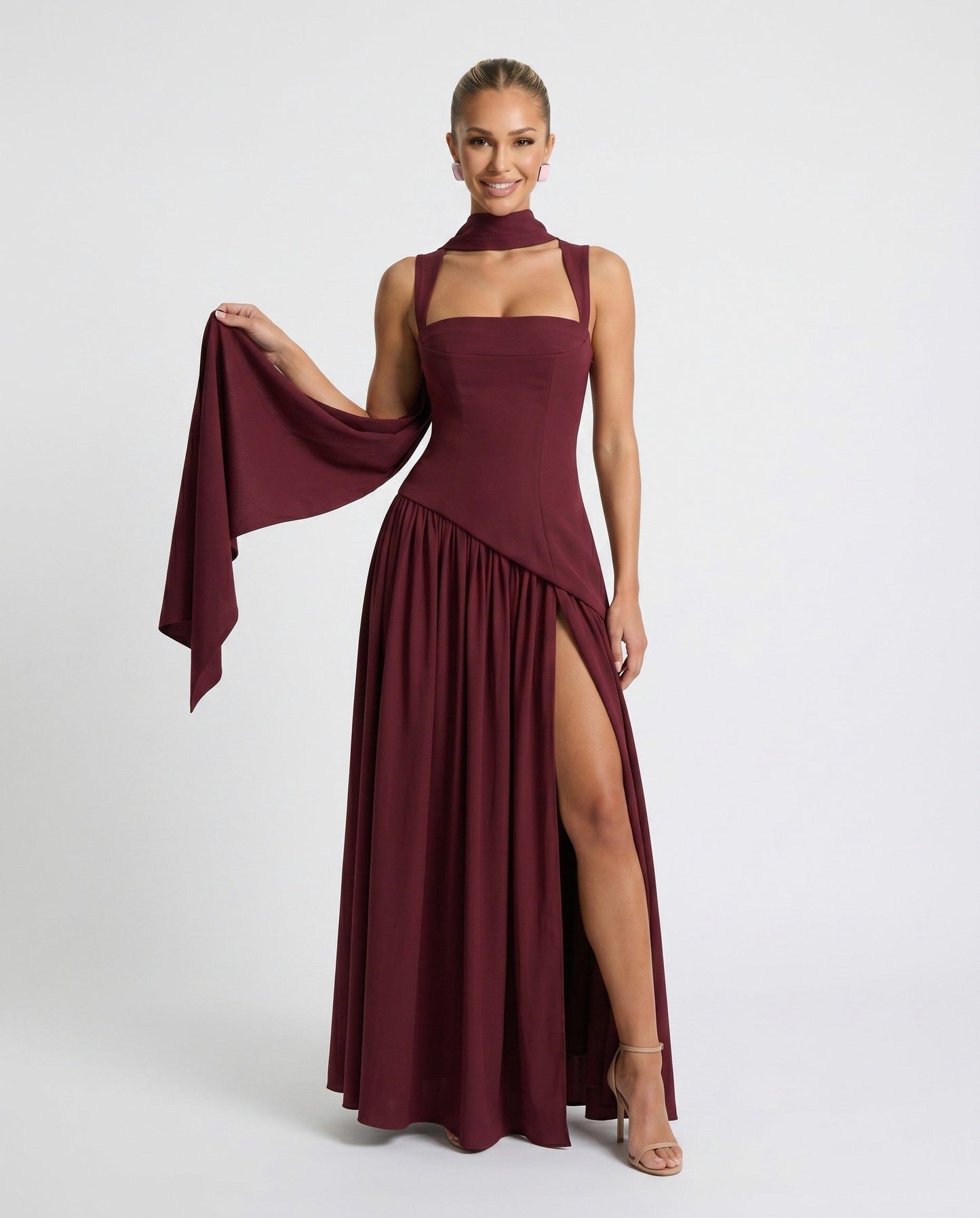 High Neck Pleated Maxi Dress