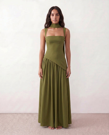 High Neck Pleated Maxi Dress