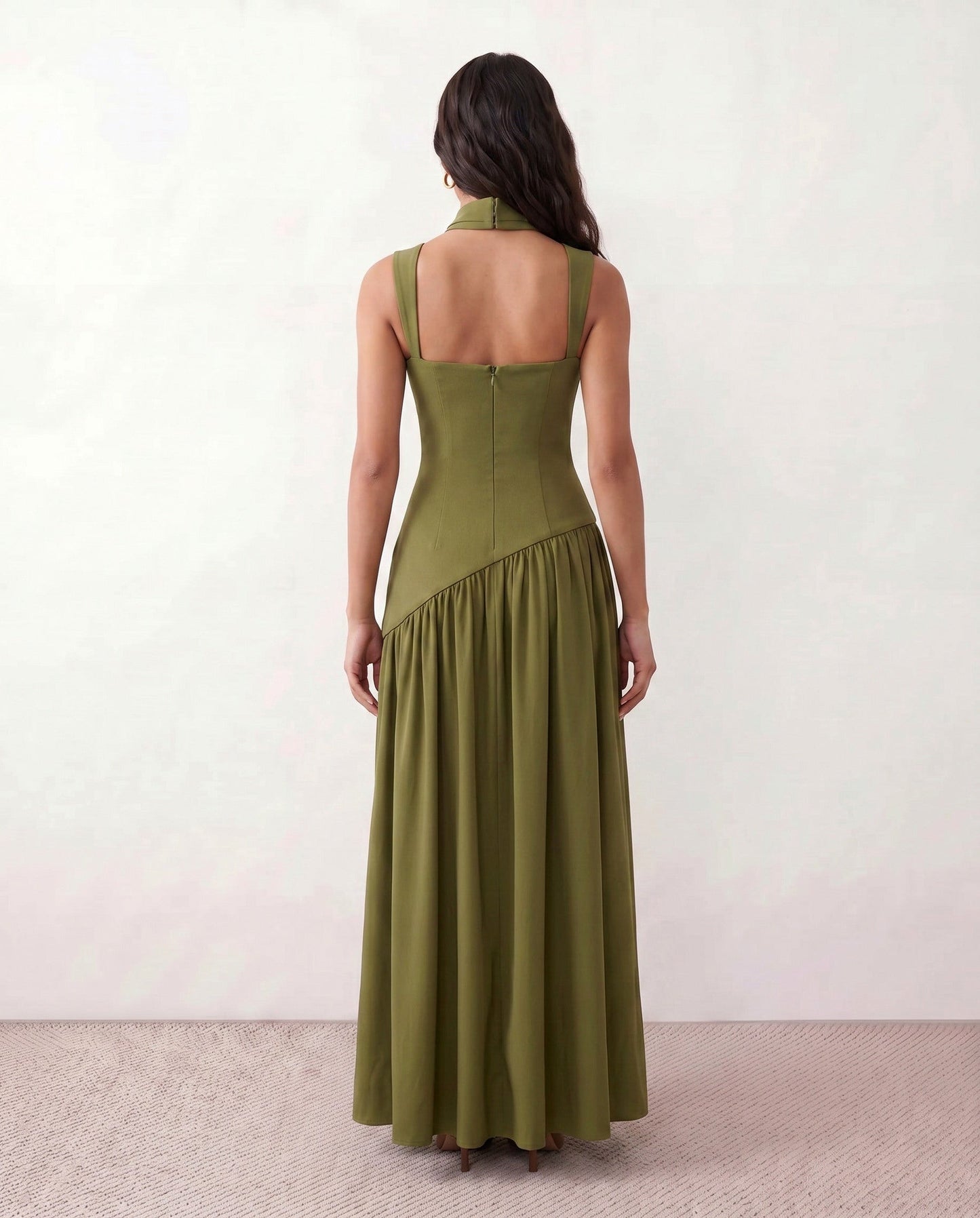 High Neck Pleated Maxi Dress