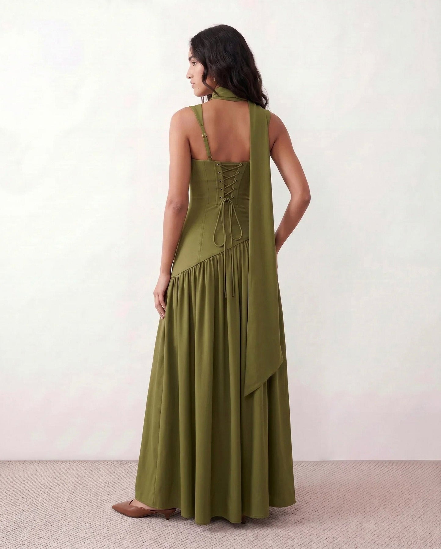 High Neck Pleated Maxi Dress