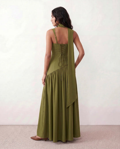High Neck Pleated Maxi Dress