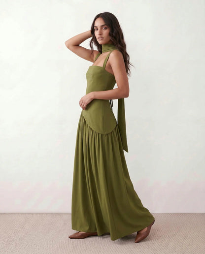 High Neck Pleated Maxi Dress