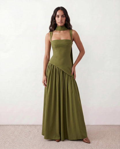 High Neck Pleated Maxi Dress